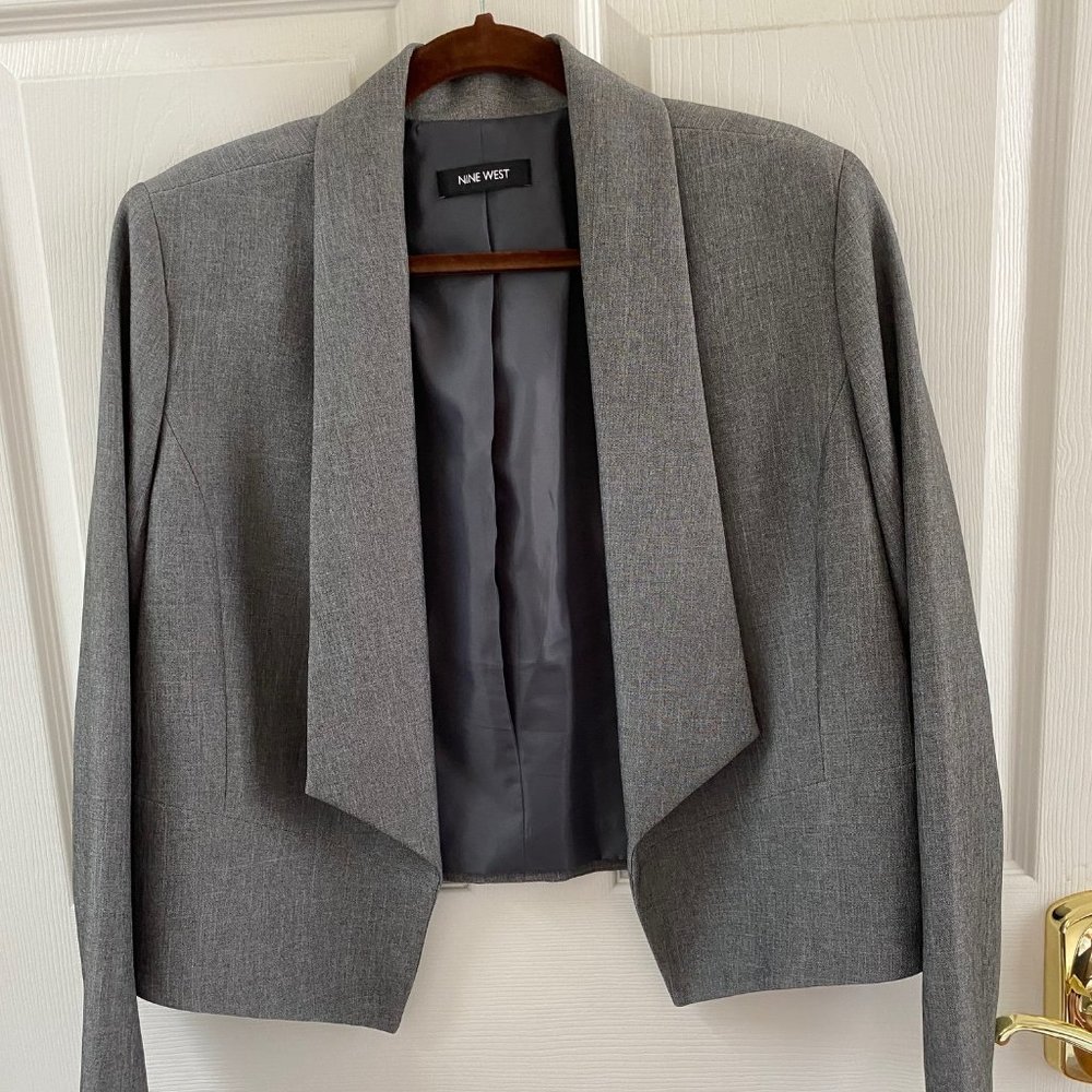 Nine West Gray Open-Front Cropped Blazer
